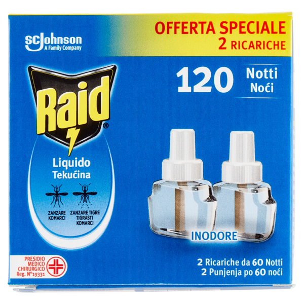 Raid Liquido Zanzare tigre e comuni Inodore 2 Ricariche 2 x 36 ml