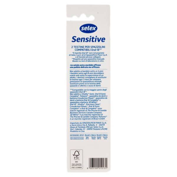 Selex Testine per Spazzolini Elettrici Compatibili Oral-B Sensitive 2 pezzi