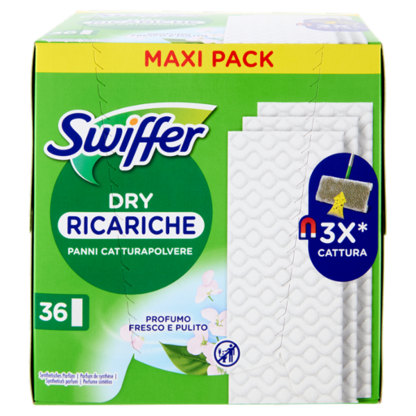Swiffer Panni Catturapolvere per Scopa Swiffer Profumo Fresco e Pulito - Ricarica 36 Panni