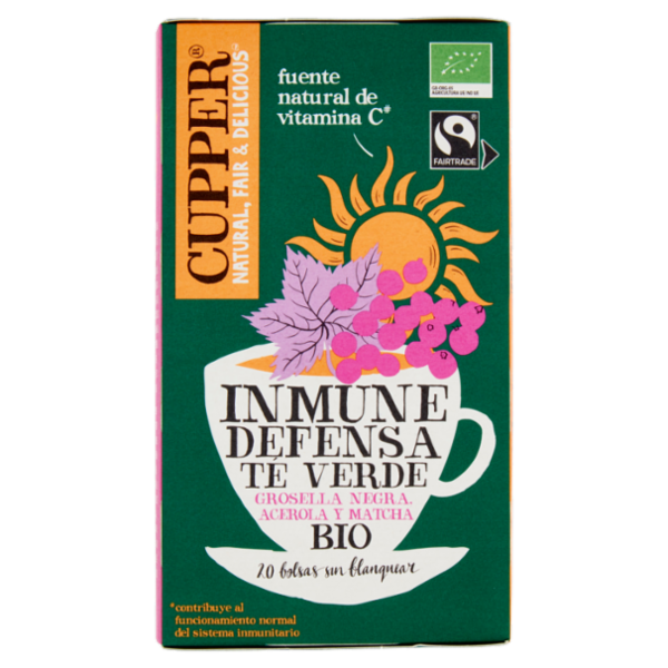 CUPPER Tè Verde Immune Support Biologico Fairtrade con Ribes Nero, Acerola e Matcha, 20 bustine 40 g