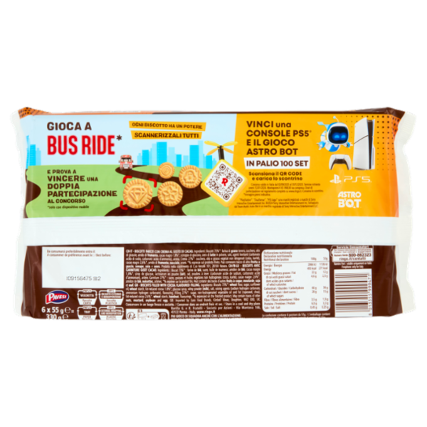 Ringo Cacao Biscotti Farciti con Crema Cacao Snack Merenda 6 porzioni, 330g