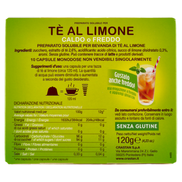 Crastan Preparato Solubile per Tè al Limone Capsule Compatibili con macchine Dolce Gusto 10 x 12 g