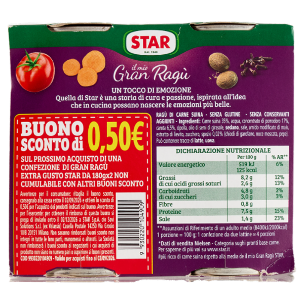 Star il mio Gran Ragù Carne Extra Gusto 2 x 180 g