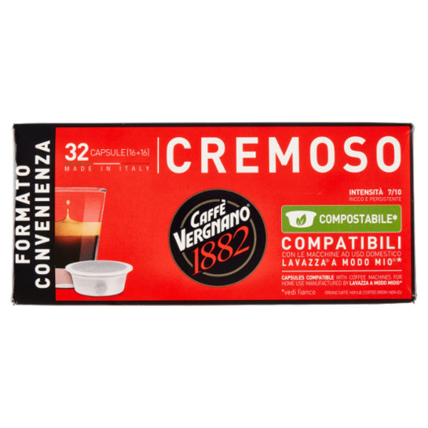 Caffè Vergnano 1882 Cremoso Compostabile** Capsule Compatibili Lavazza a Modo Mio* 32 x 7,5 g