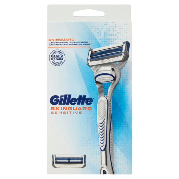 Gillette Rasoio da Uomo SkinGuard Sensitive con Aloe Manico + Lamette di Ricambio, 2 Ricariche