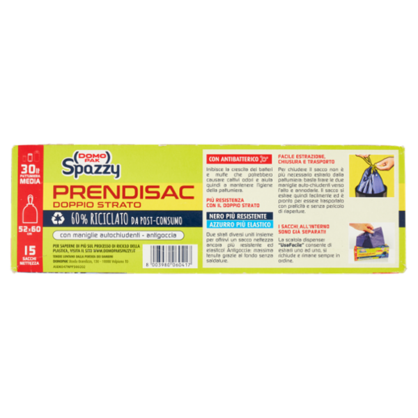 Domopak Spazzy Prendisac Doppio Strato con Antibatterico 30 lt Pattumiera Media 52x60 cm 15 pz