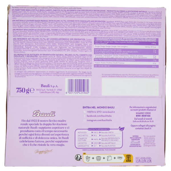 Bauli il Panettone con Crema al Baileys 750 g