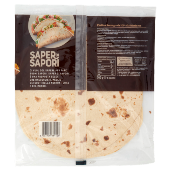 Selex Saper di Sapori Piadine Fresche Sottili Romagnole I.G.P. alla Riminese 3x120 g