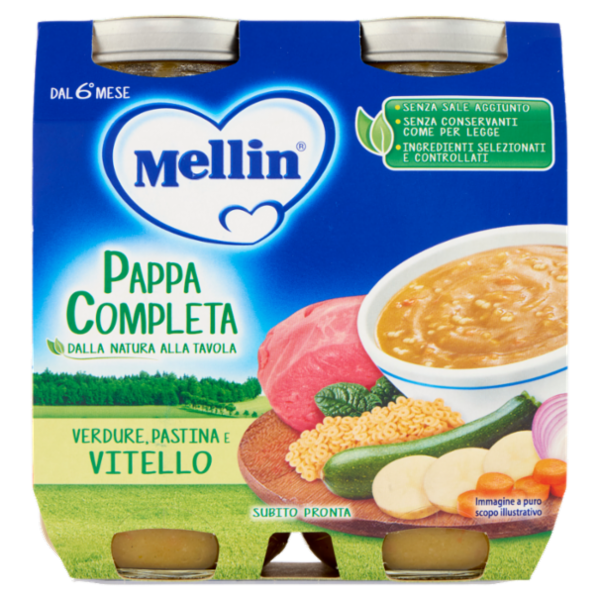 MELLIN Pappa Completa, Pastina Verdure Vitello, dal 6° mese, 2x250g
