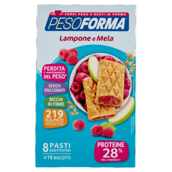 Pesoforma Biscotto Lampone e Mela, sostitutivo del pasto per perdita e controllo del peso, 16 x 33g
