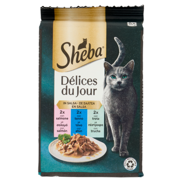Sheba Délices du Jour Cibo Umido Gatto in Salsa con Salmone, Tonno e Trota 6 x 50 g