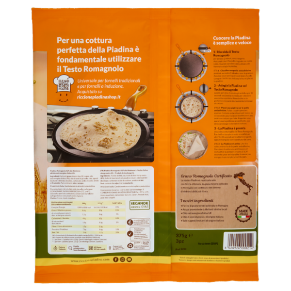 Riccionepiadina Piadina Romagnola IGP alla Riminese all'olio extravergine d'oliva 4% 3 pz 375 g