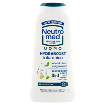 Neutromed Hydraboost Ialuronico Uomo Bagnodoccia 3in1 Ginseng e Menta 600 Ml