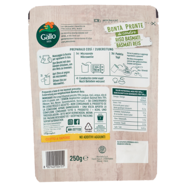 Gallo Bontà Pronte da condire Riso Basmati 250 g
