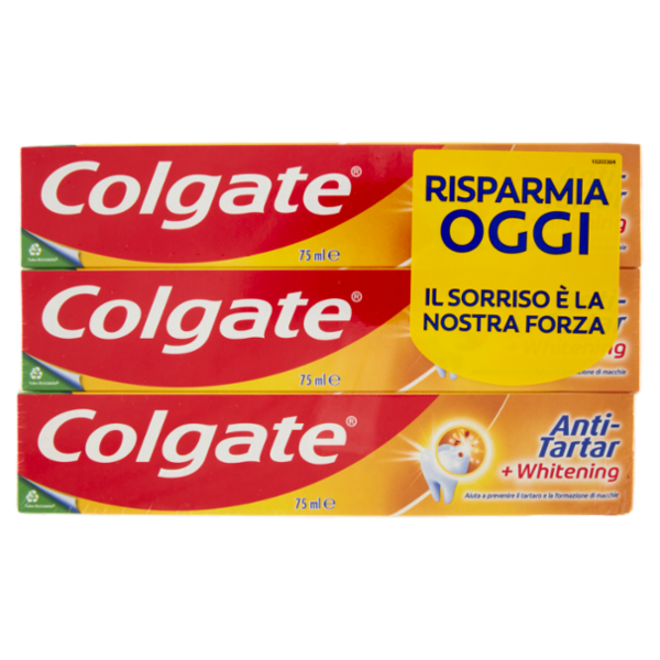 Colgate dentifricio sbiancante Antitartaro + Whitening 3x75 ml