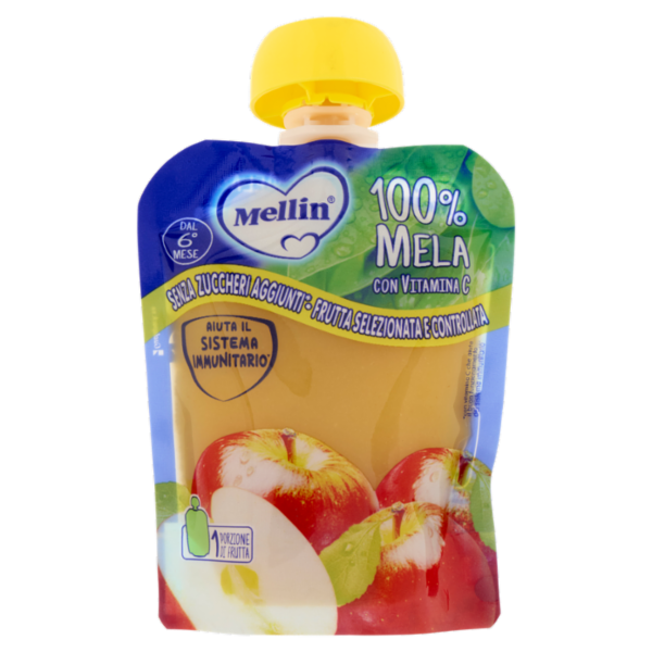 MELLIN Merenda di Frutta 100% con Vitamina C, Mela, a partire dal 6° mese, Pouch 90 g