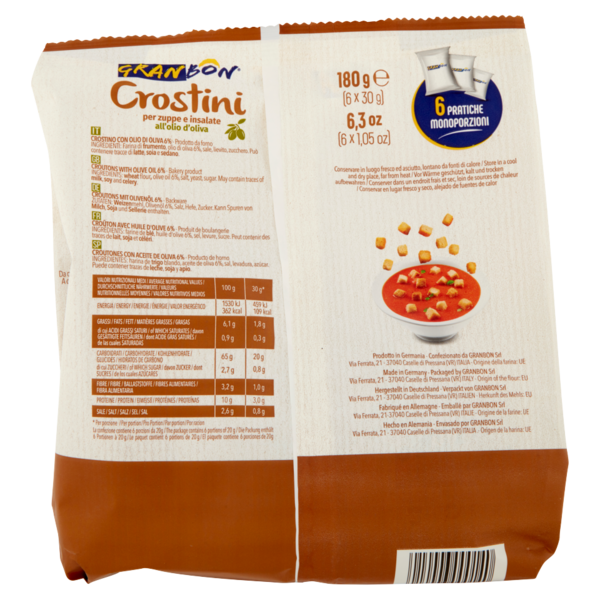 Granbon Crostini per zuppe e insalate all'olio d'oliva 6 x 30 g