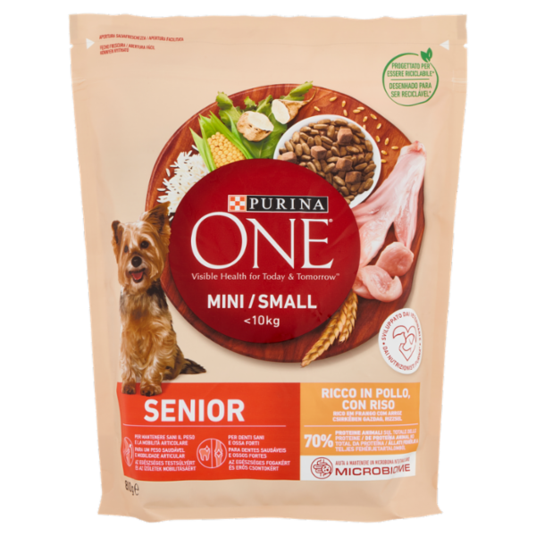 PURINA ONE Mini/Small Senior Ricco in Pollo, con Riso 800 g