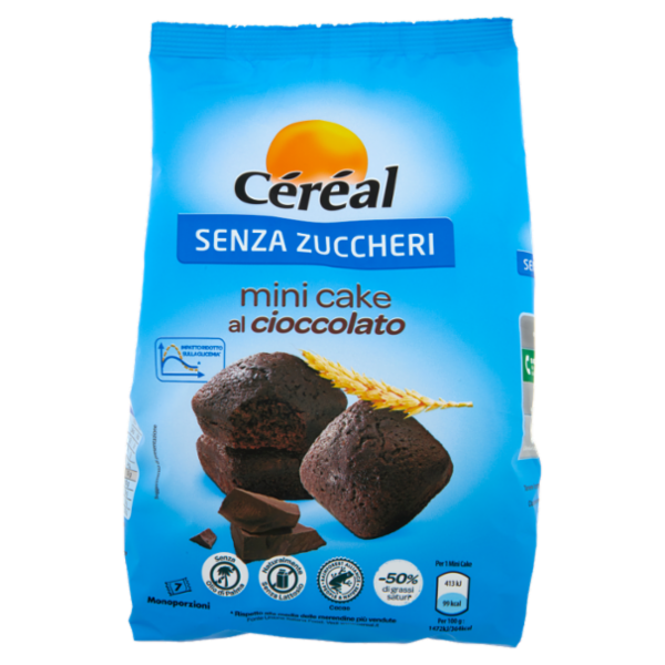Céréal, Mini Cake gusto Cioccolato, Senza Zuccheri, Senza Lattosio, Senza Olio di Palma - 7x28 g