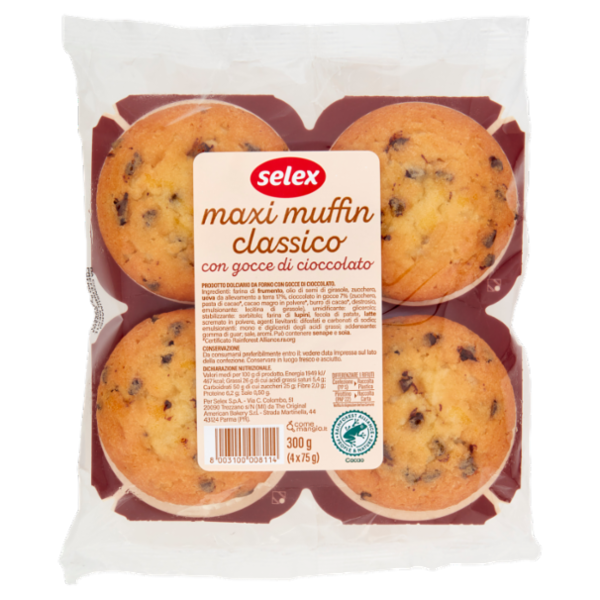 Selex Muffin con Gocce di Cioccolato 4x75 g