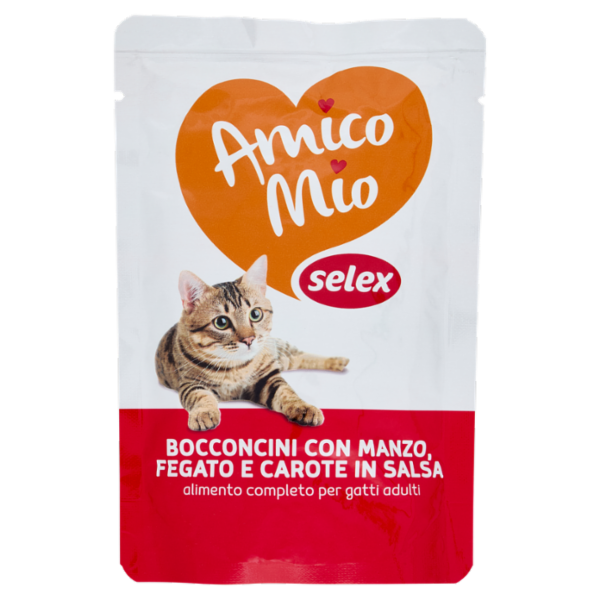 Selex Amico Mio Gatto Bocconcini con Manzo, Fegato e Carote in Salsa 100 g