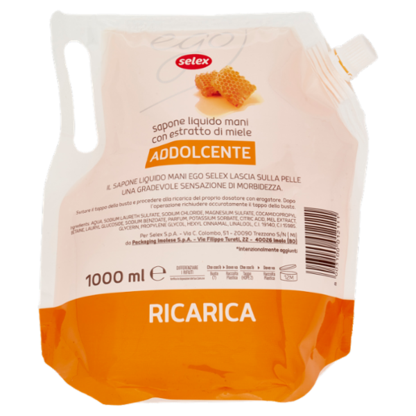 Selex Ego Sapone Liquido Mani Addolcente con Miele Ricarica 1 L