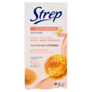 Strep Sugaring Strisce Depilatorie Viso e Parti Delicate 20 Strisce + 3 Salviettine