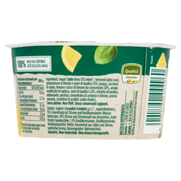 mila Yogurt intero Latte Fieno Limone - semi di basilico 150 g