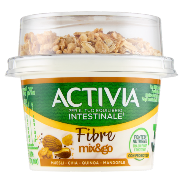 ACTIVIA Fibre Mix&Go con Probiotico Bifidus, Yogurt Bianco con Muesli, Chia, Quinoa e Mandorle, 170g