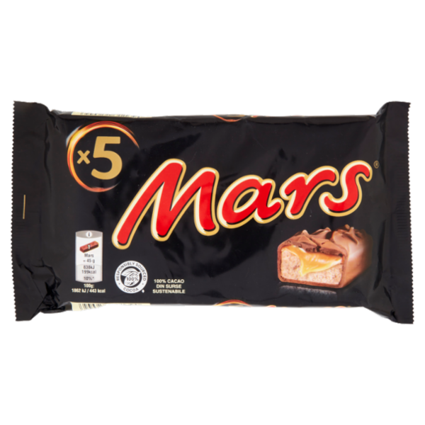 Mars Snack con Caramello Ricoperta al Cioccolato, Multipack da 5 x 45 g