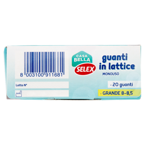 Selex Casa Bella Guanti Monouso in Lattice Naturale Misura Grande (8-8,5) Dispenser 20 pezzi