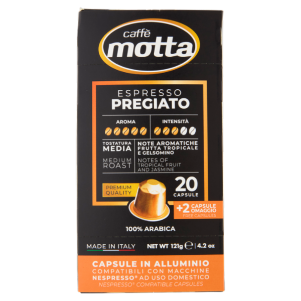 caffè motta Espresso Pregiato Capsule in Alluminio Compatibili con Macchine Nespresso 22 x 5,5 g