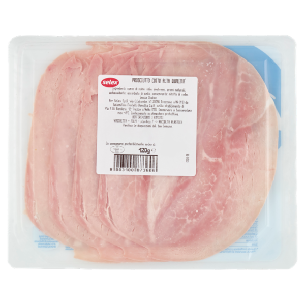 Selex Vivi Bene Prosciutto Cotto di Alta Qualità a Basso Contenuto di Grassi a Fette 120 g
