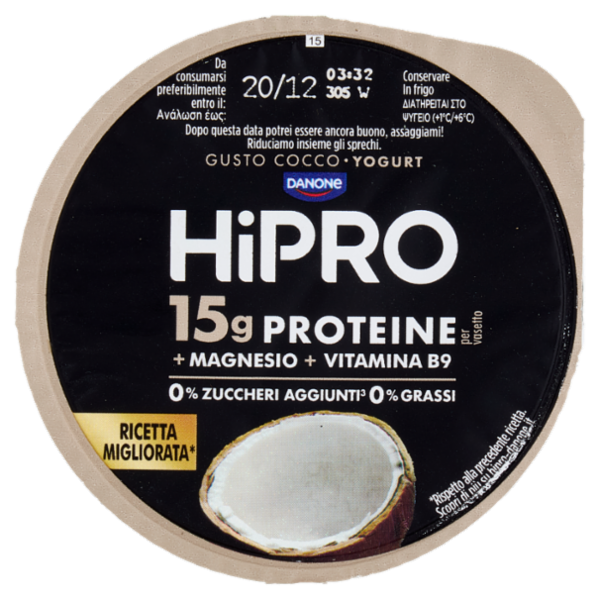 HiPRO Yogurt, 15g Proteine,0% Grassi,gusto Cocco,con Magnesio&Vit B9,basso in lattosio,160g
