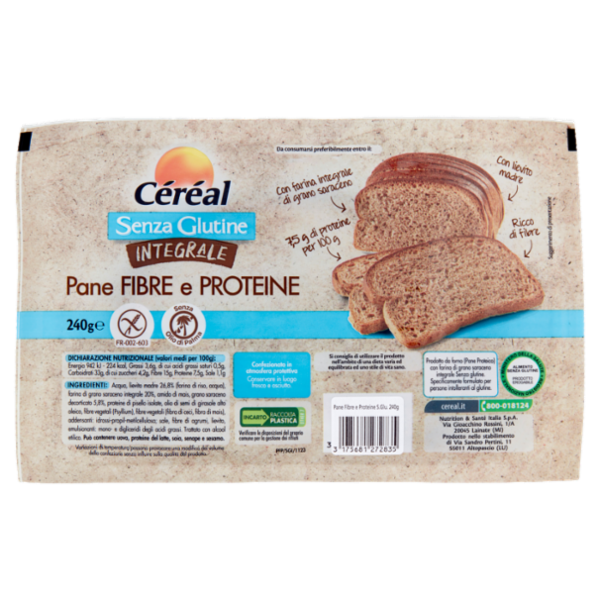 Céréal Pane Fibre e Proteine senza Glutine Integrale, Senza olio di palma e Senza lattosio - 240g