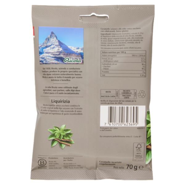 Ricola Liquirizia Senza Zucchero 70 g