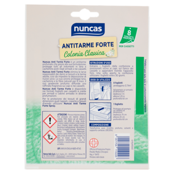 nuncas Antitarme Forte Colonia Classica 8 pz