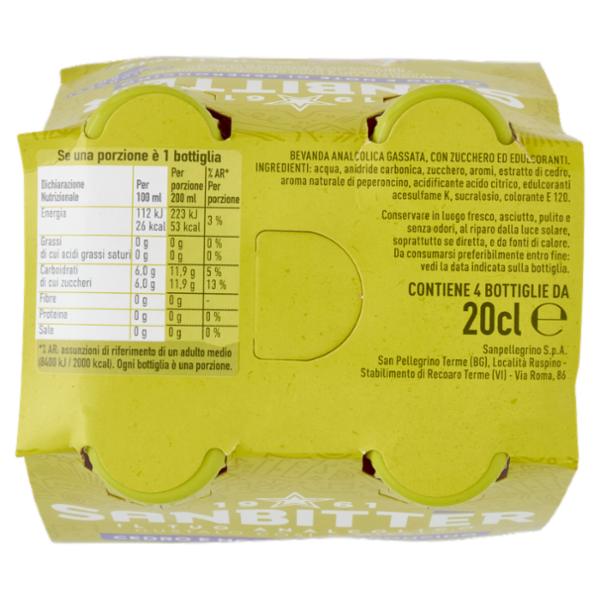 Sanbittèr, Cedro e Note di peperoncino, Aperitivo Analcolico - 4 x 200ml