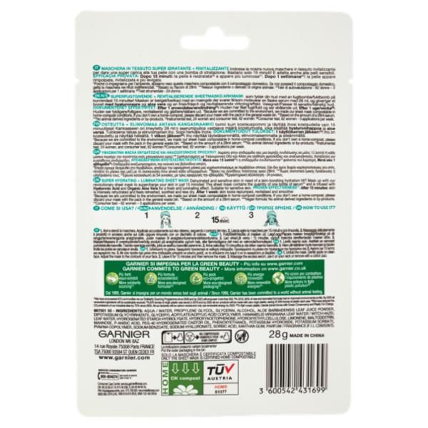Garnier Maschera in Tessuto Skin Active Hydra Bomb, Idratante e Rivitalizzante,Tutti i Tipi di Pelle