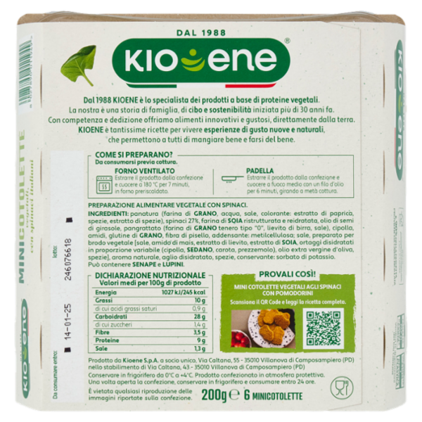 Kioene 6 Minicotolette vegetali, con spinaci italiani 200 g