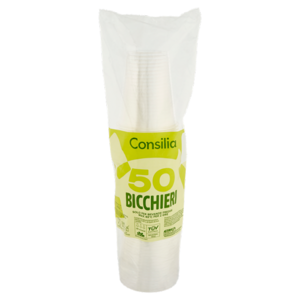 Consilia Bicchieri Trasparenti Biodegradabili e Compostabili 200 cc 50 pezzi