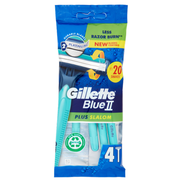 Gillette Blue II Plus Slalom Rasoio da Uomo Usa e Getta a 2 Lame con Testina Oscillante, 4 Rasoi