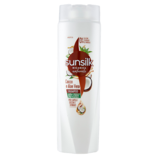 sunsilk Ricarica naturale Shampoo Cocco e Aloe Vera per Capelli Secchi e Sfibrati 250 mL