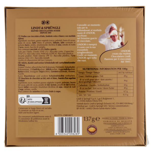 Lindt Lindor Cioccolatini assortiti Cioccolato Scatola Natale 137 g