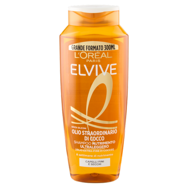 Elvive Olio Straordinario di Cocco Shampoo Nutrimento, per Capelli Fini e Secchi, 300 ml