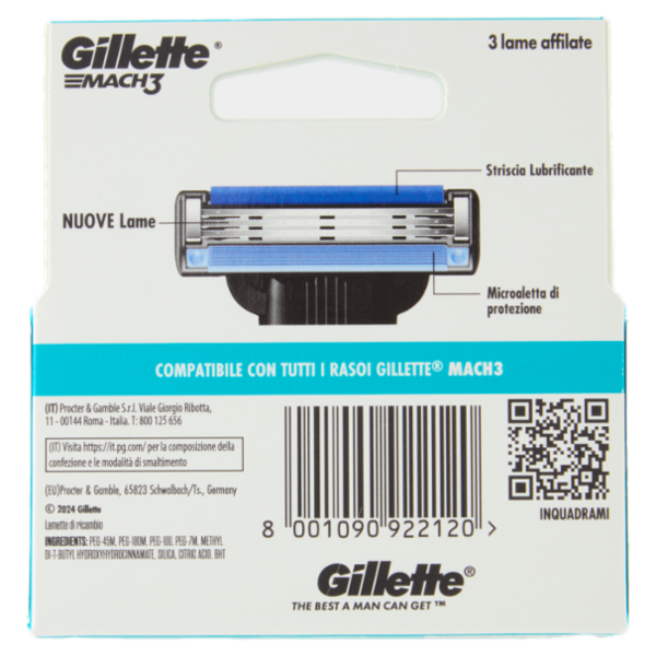 Gillette Mach3 Lamette di ricambio per Rasoio da Uomo, 5 Ricariche