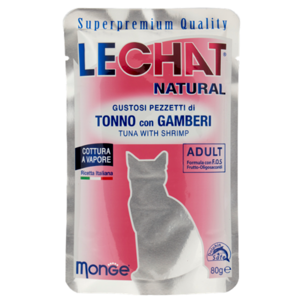 LeChat Natural Gustosi Pezzetti di Tonno con Gamberi 80 g