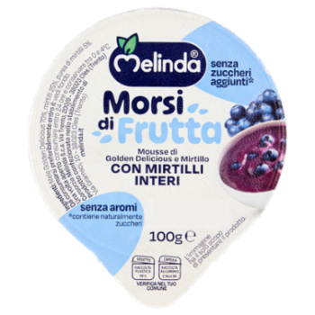 Melinda Morsi Di Frutta Mousse Di Golden Delicious e Mirtillo Con Mirtilli Interi 100 g