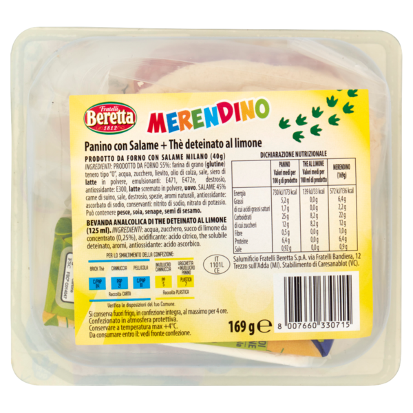 Fratelli Beretta Merendino Panino con Salame Milano + Thè al Limone Deteinato 169 g