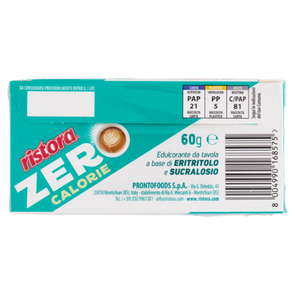 ristora Zero Calorie Edulcorante da tavola a base di Eritritolo e Sucralosio Bustine 60 x 1 g
